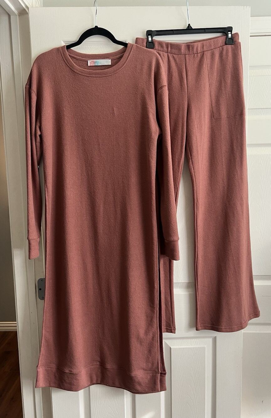 FREE PEOPLE BEACH Terry Knit Midi Sweatshirt Wide Leg Pants Lounge Set Sz S